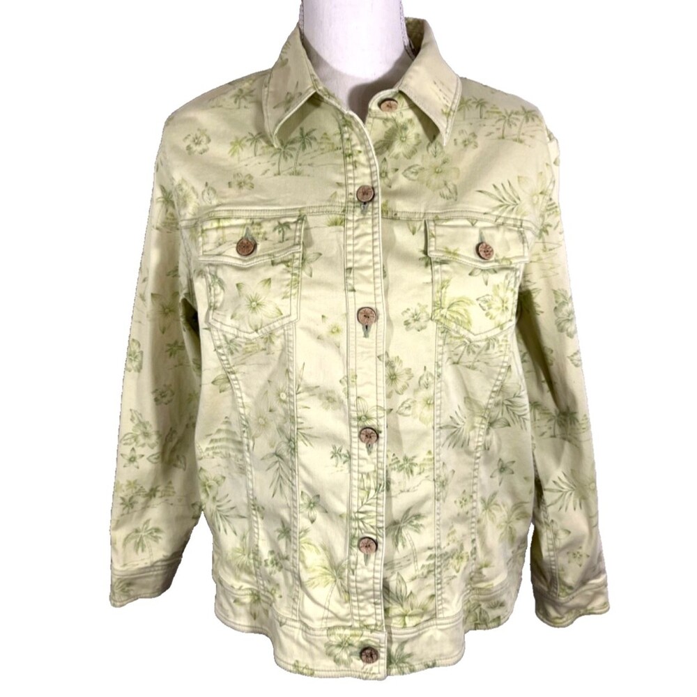 Woman's Drapers & Damons Stretch Jacket Lt Green Button Down Flower print Size L